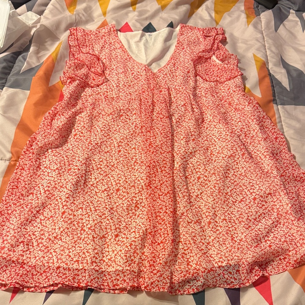 Coral Printed Ruffle Sleeve Blouse